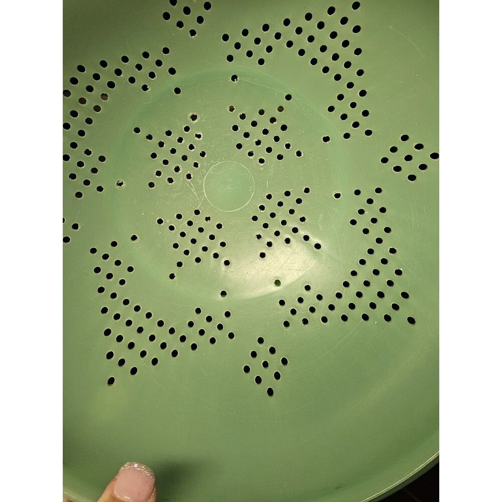 Vintage Tupperware Jadeite Green 9'' Pasta Strainer Colander W Lid #339 & #516